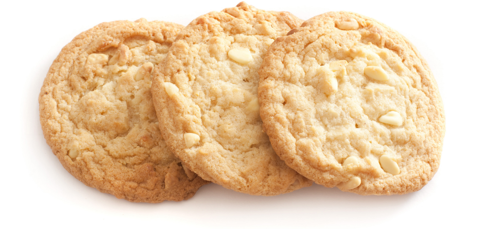 Three cookies with white chocolate chips